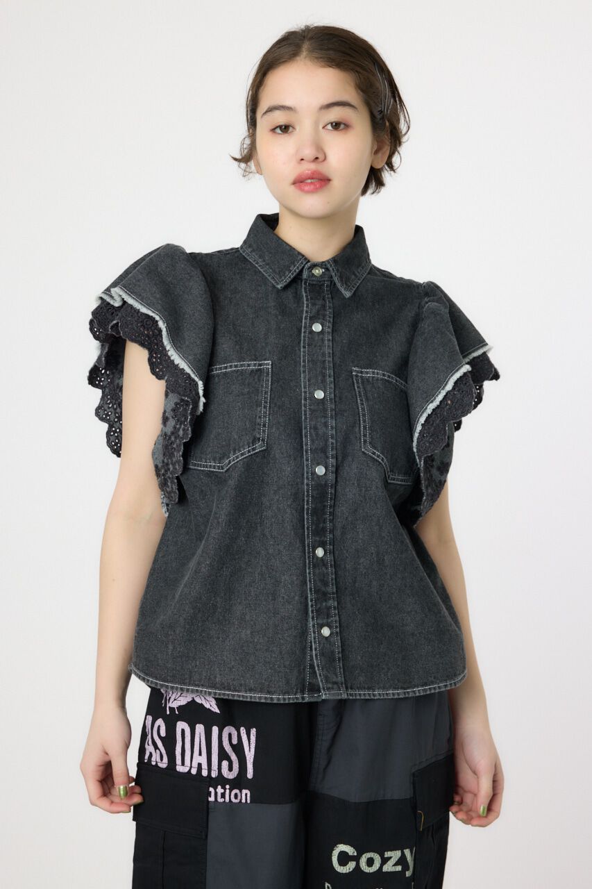 RODEO CROWNS「フリルレース デニムシャツ」|シャツ・ブラウス|