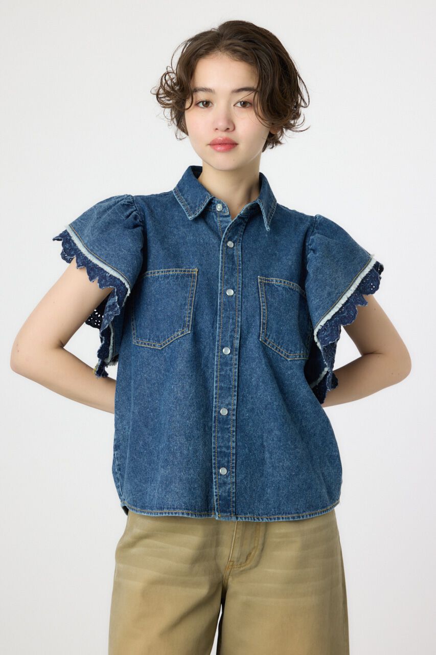 RODEO CROWNS「フリルレース デニムシャツ」|シャツ・ブラウス|BLU