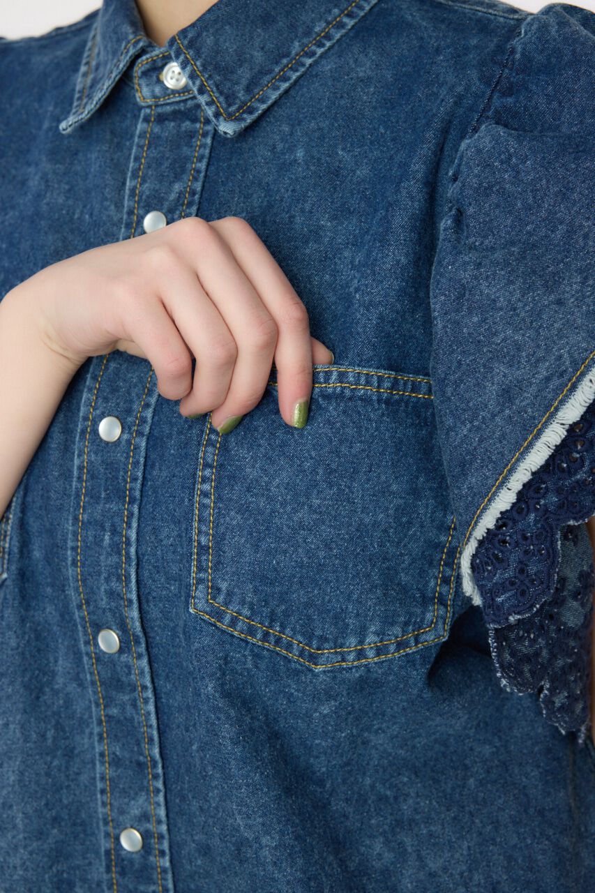 RODEO CROWNS「フリルレース デニムシャツ」|シャツ・ブラウス|