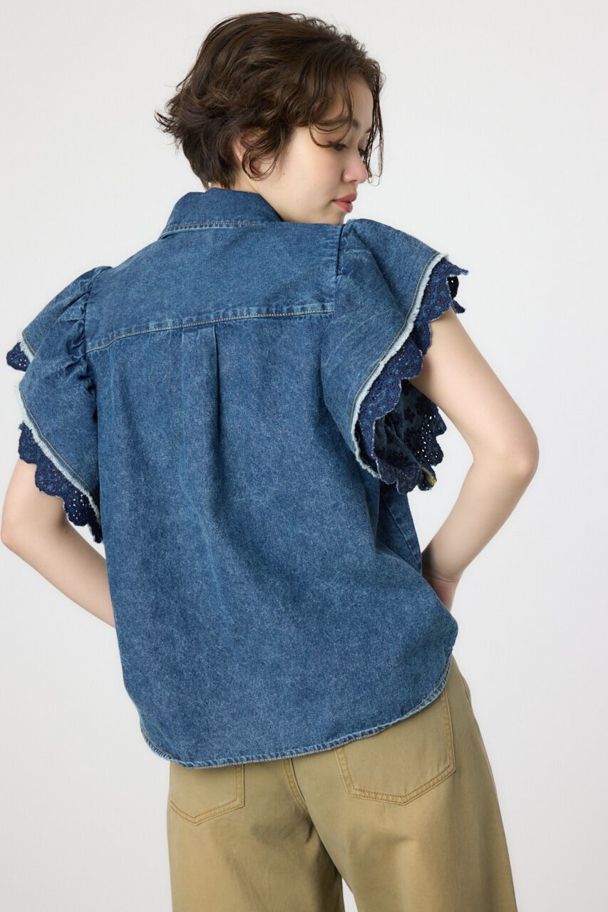 RODEO CROWNS「フリルレース デニムシャツ」|シャツ・ブラウス|