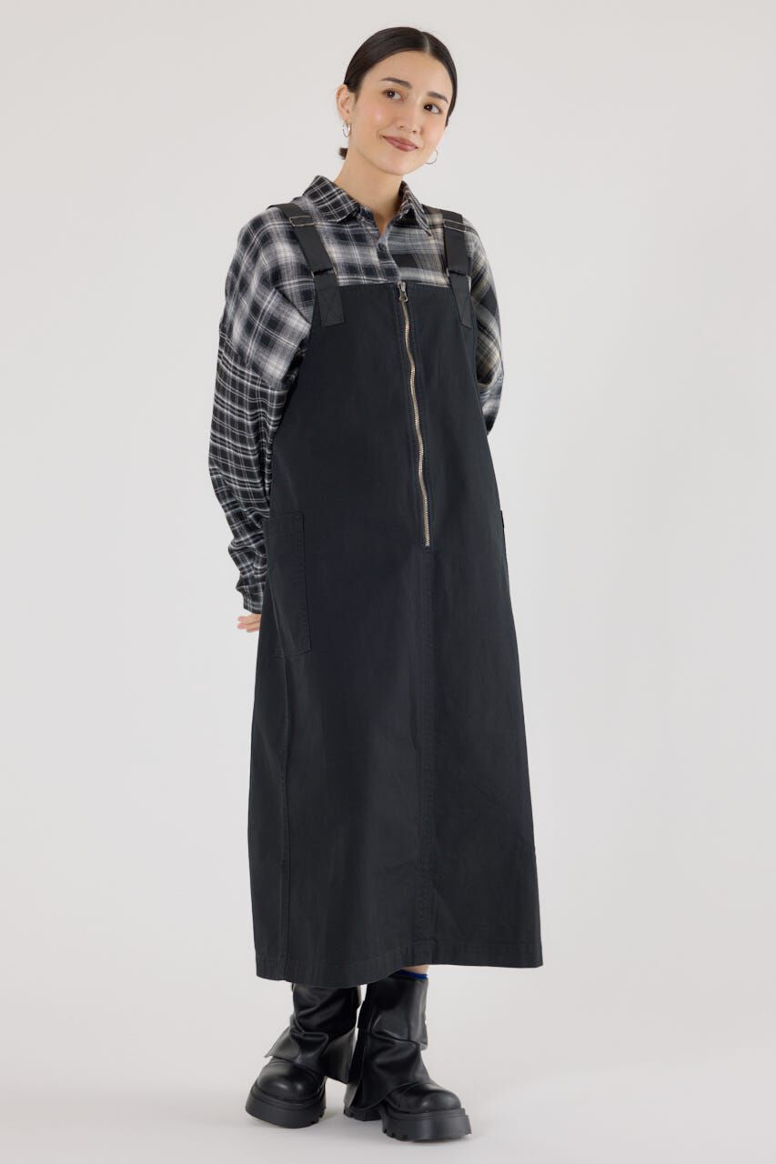 RODEO CROWNS「フロントジップジャンパースカート」|ワンピース|BLK