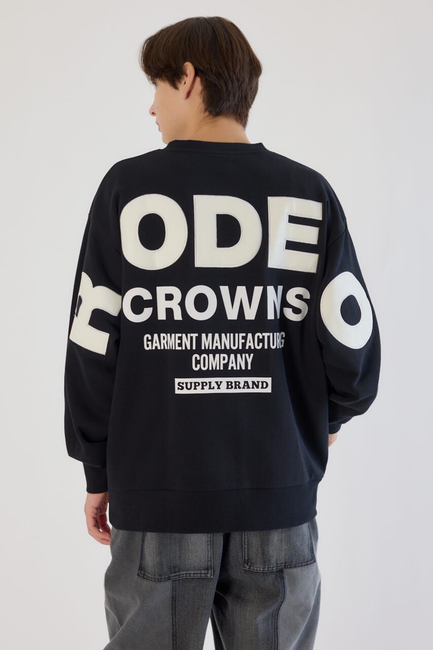 RODEO CROWNS「メンズフェイクレザーパッチスウェット」|パーカー|BLK