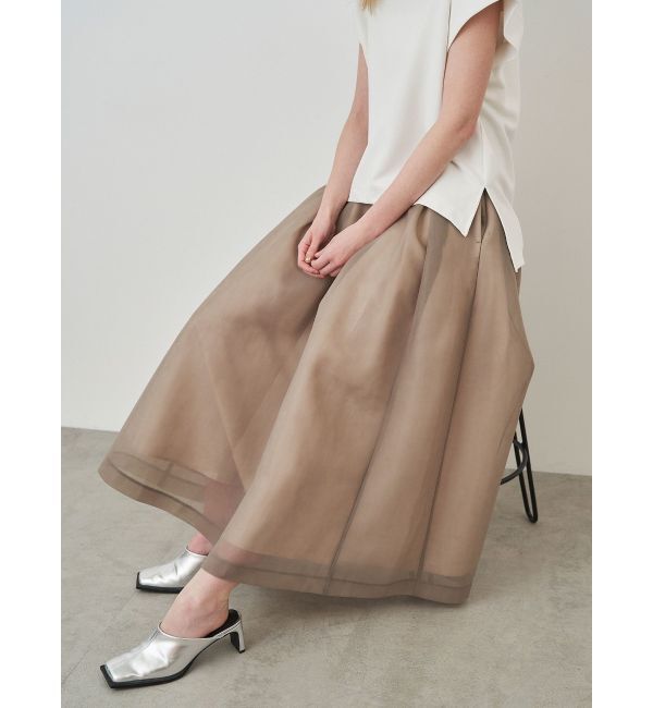 ELENDEEK「MESH BONDING FLARED SK」|スカート|ベージュ