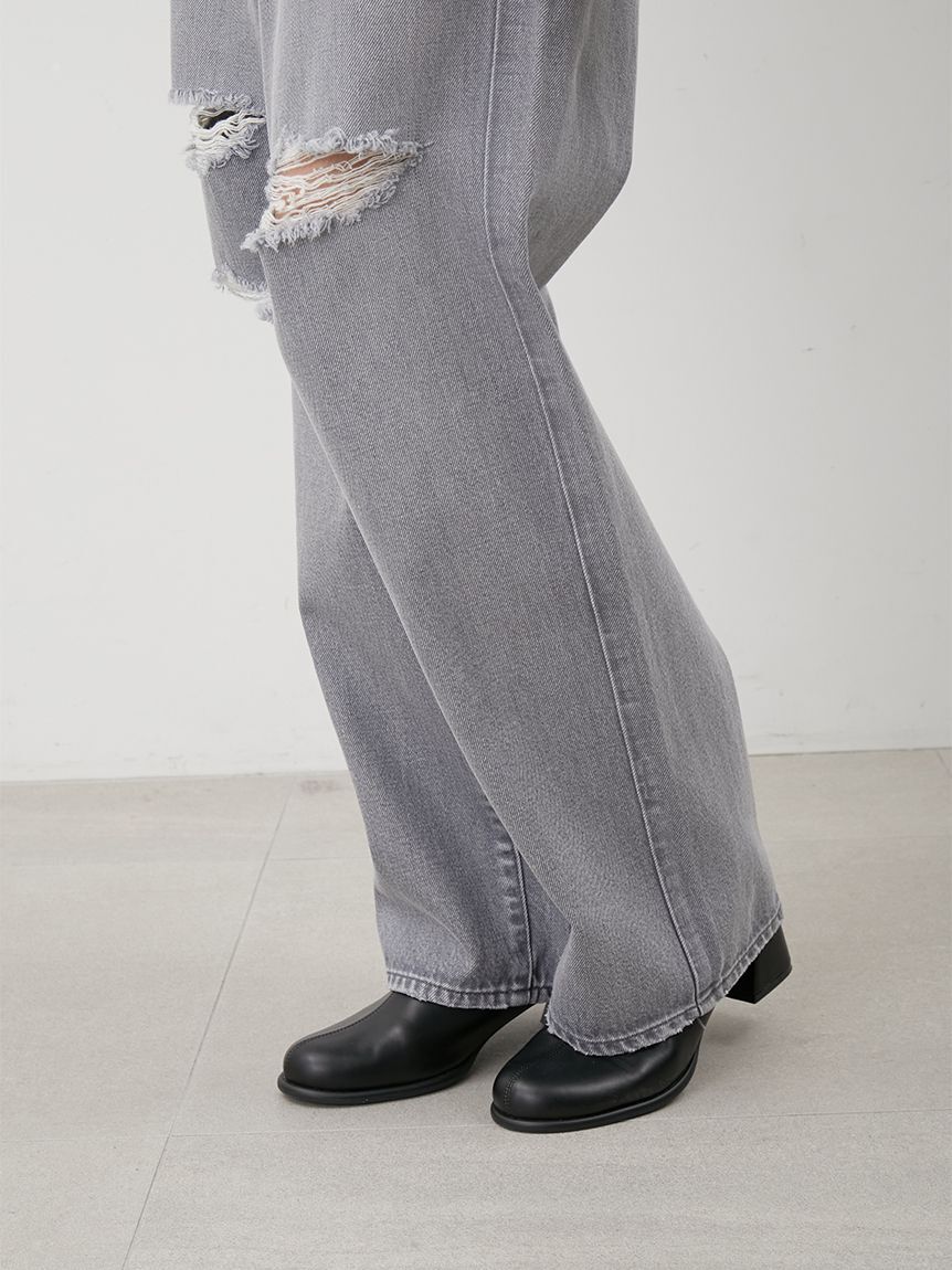 Mila Owen「ダメージ加工ルーズストレートデニムパンツ」|デニム|