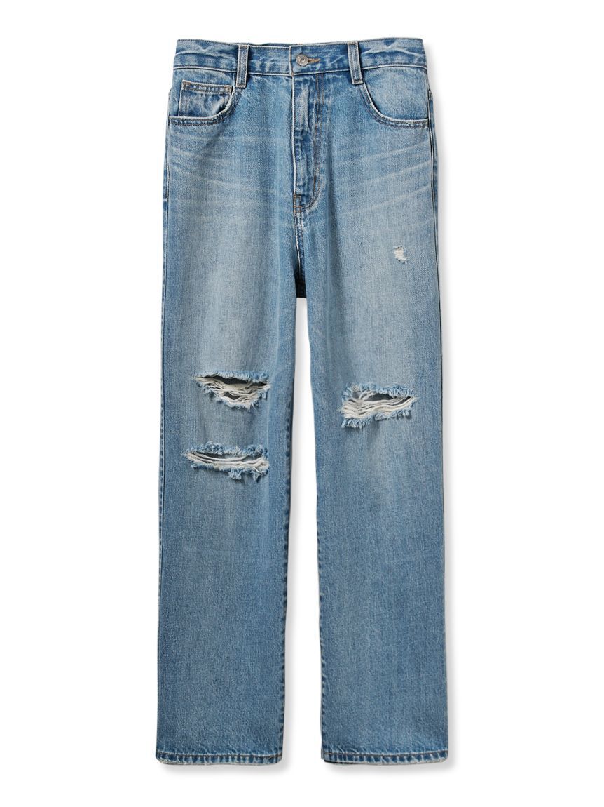 Mila Owen「ダメージ加工ルーズストレートデニムパンツ」|デニム|