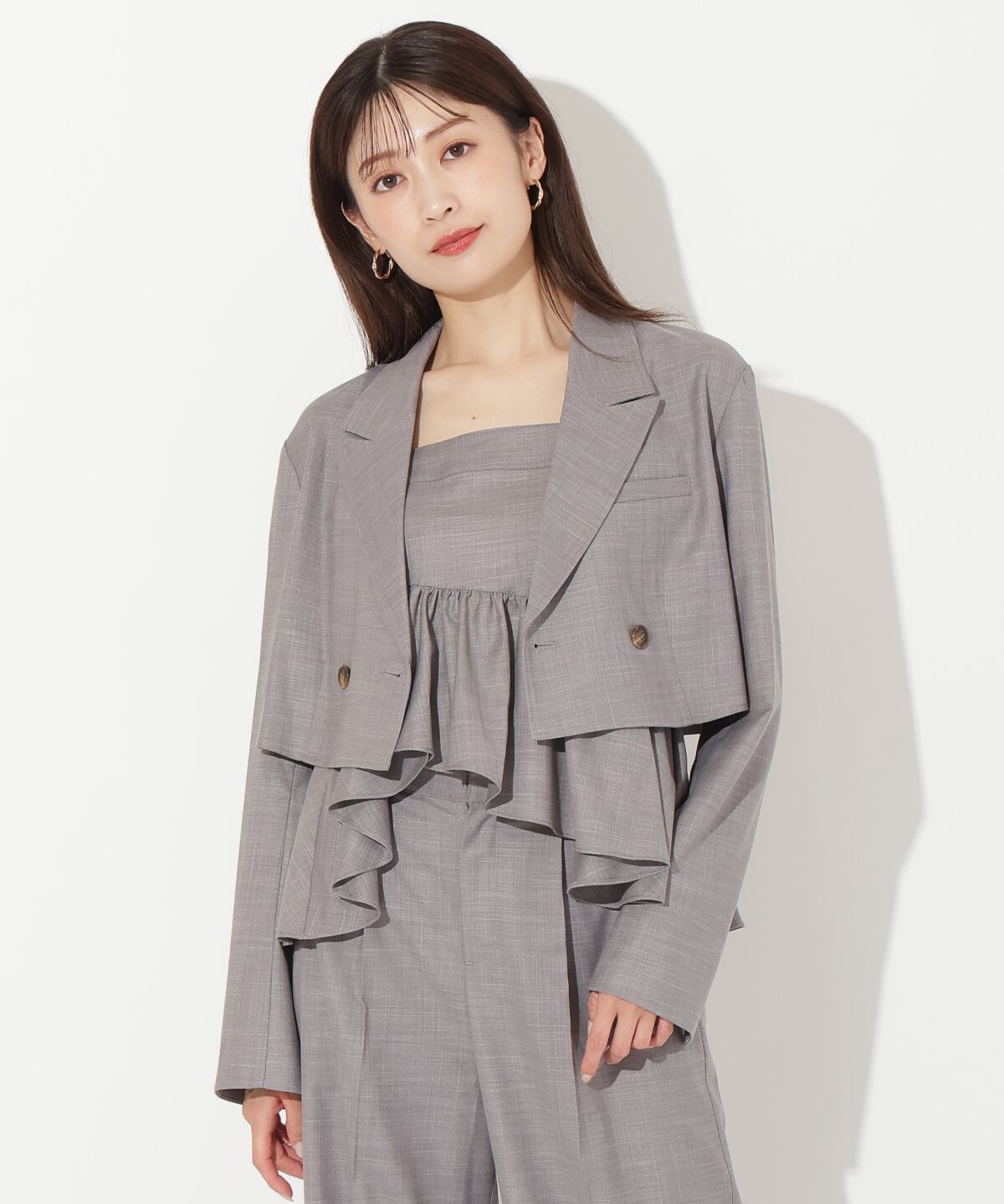 アンドクチュール「シャンブレーバックリボンショートジャケット」|テーラードジャケット|