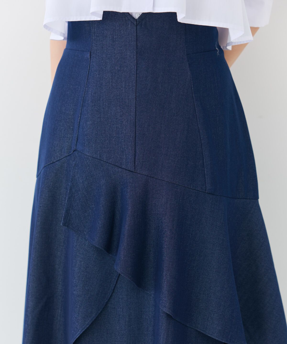 アンドクチュール「デニムライクレイヤードフリルスカート」|フレア|