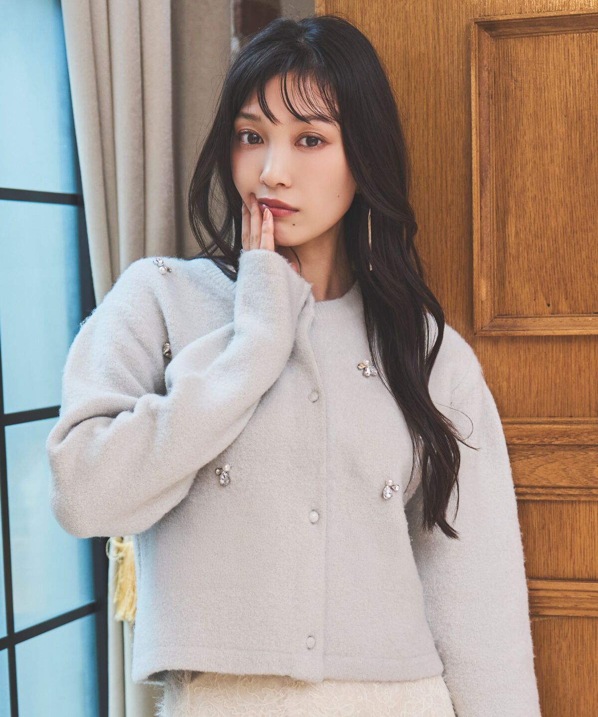 アンドクチュール「ビジュー付きニットカーディガン」|カーディガン|