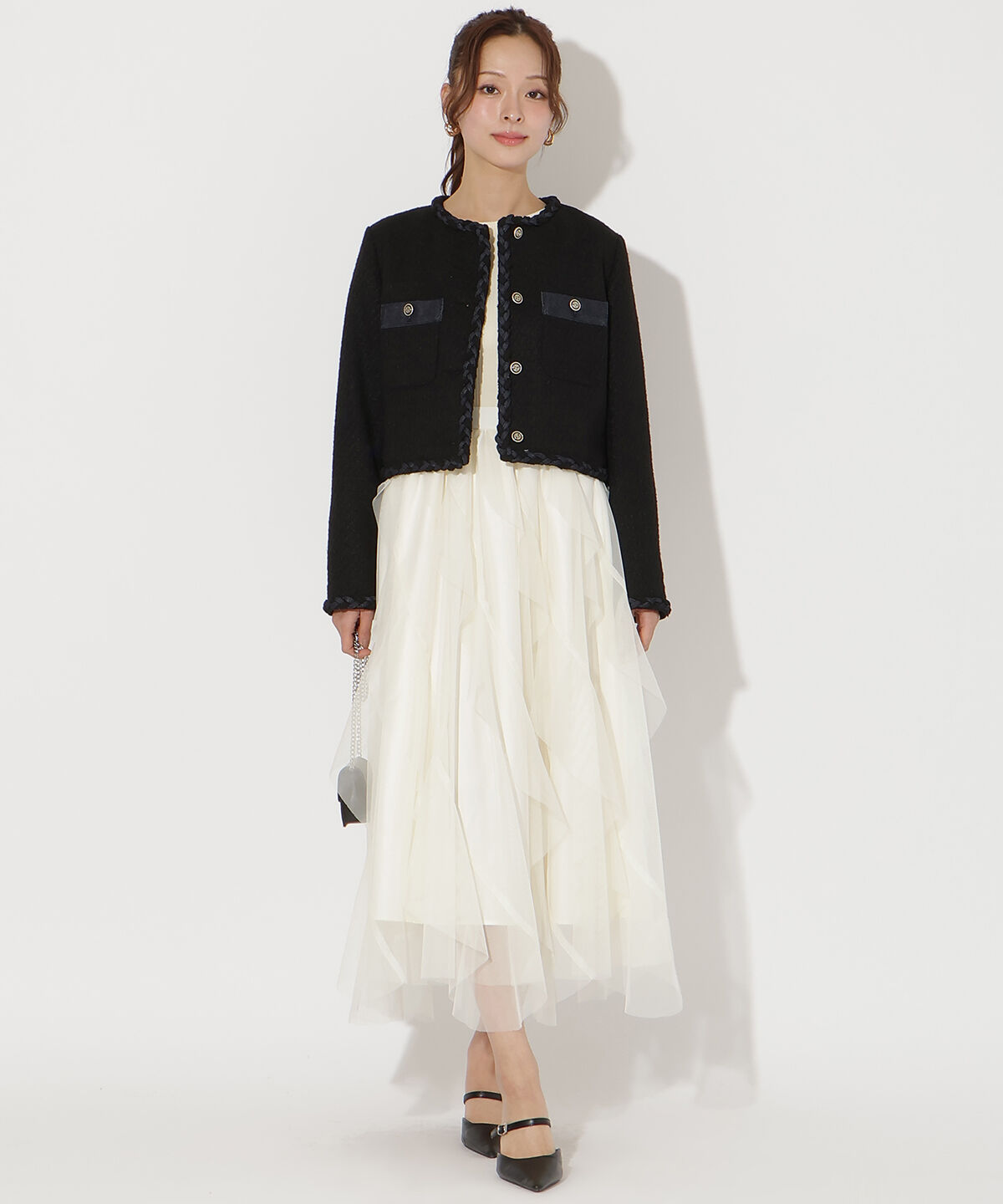 アンドクチュール「ラッフルフリルチュールスカート」|フレア|