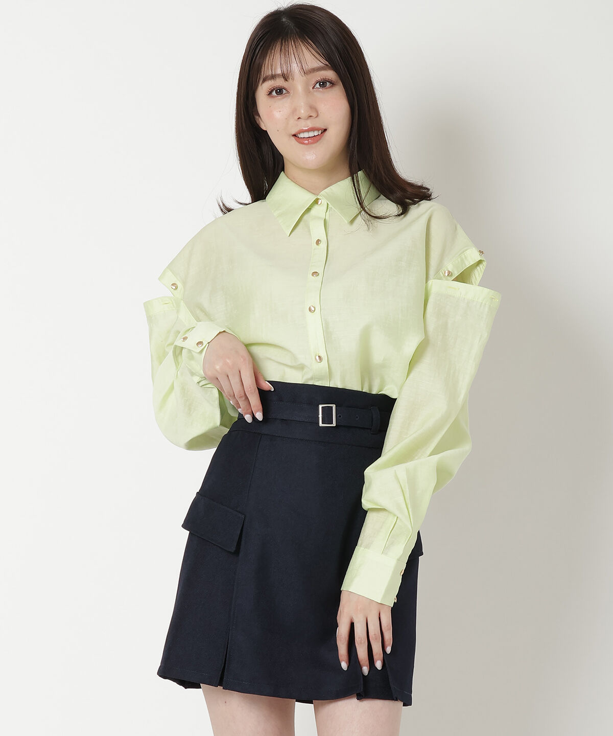 REDYAZEL「オープンショルダーシャツ」|シャツ・ブラウス|グリーン