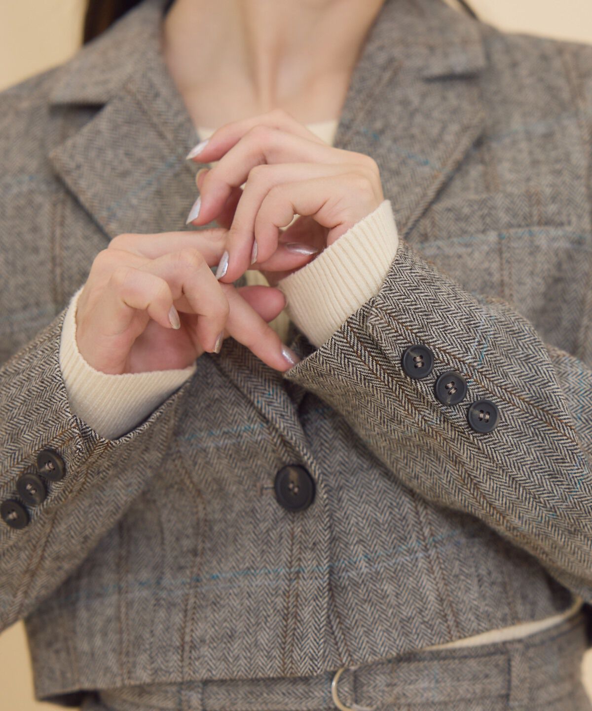 REDYAZEL「ヘリンボーンチェックテーラーショートジャケット」|テーラードジャケット|
