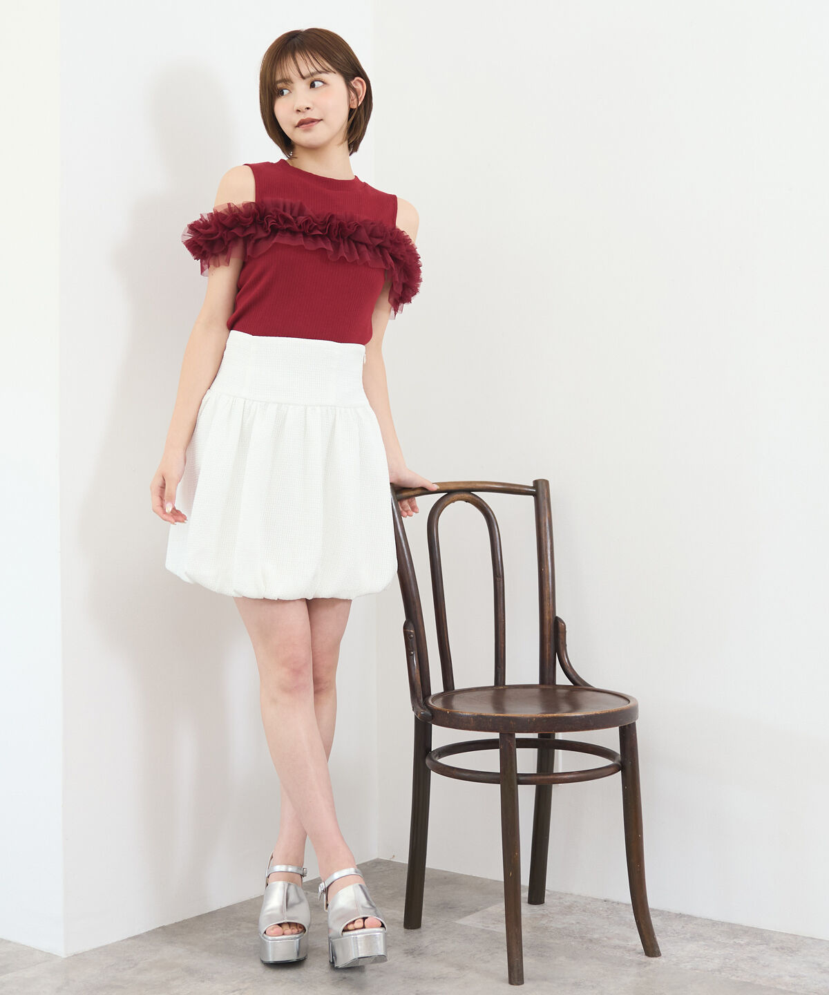 REDYAZEL「チュールフリルラインカットソー」|キャミソール|