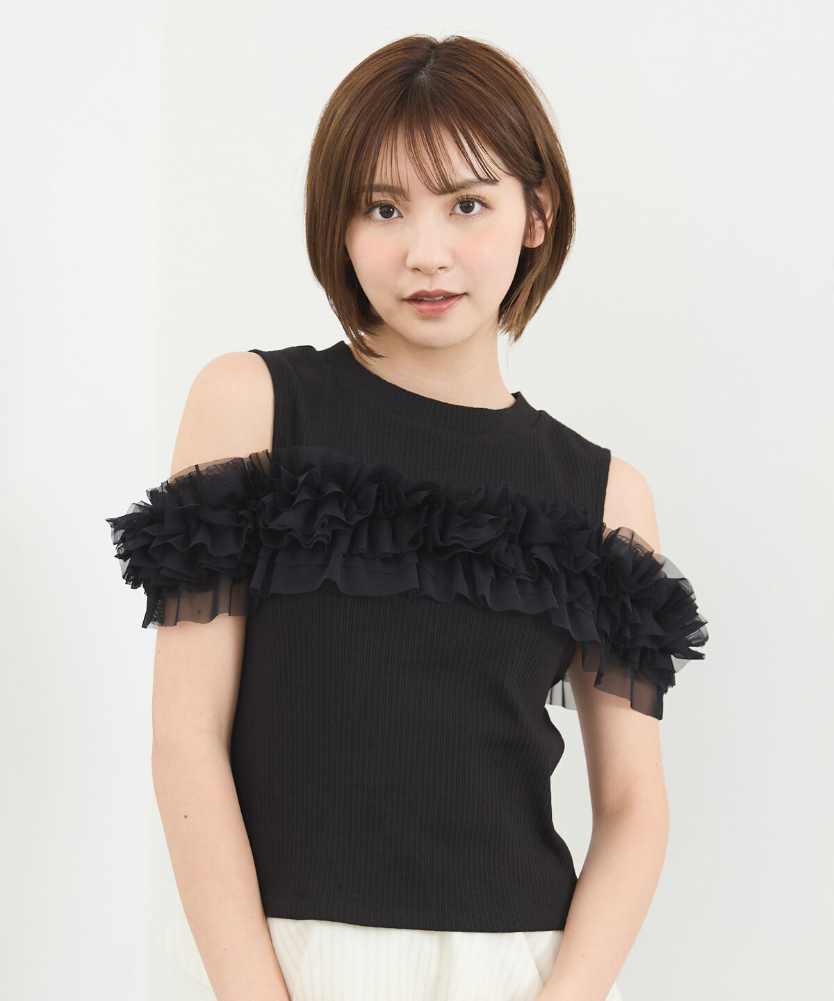 REDYAZEL「チュールフリルラインカットソー」|キャミソール|ブラック