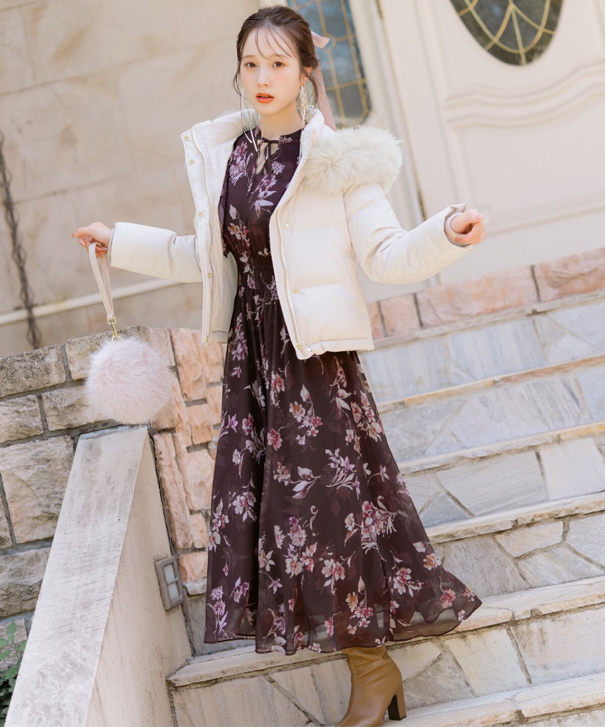 WILLSELECTION「フラワープリントウエストシャーリングワンピース」|ワンピース|