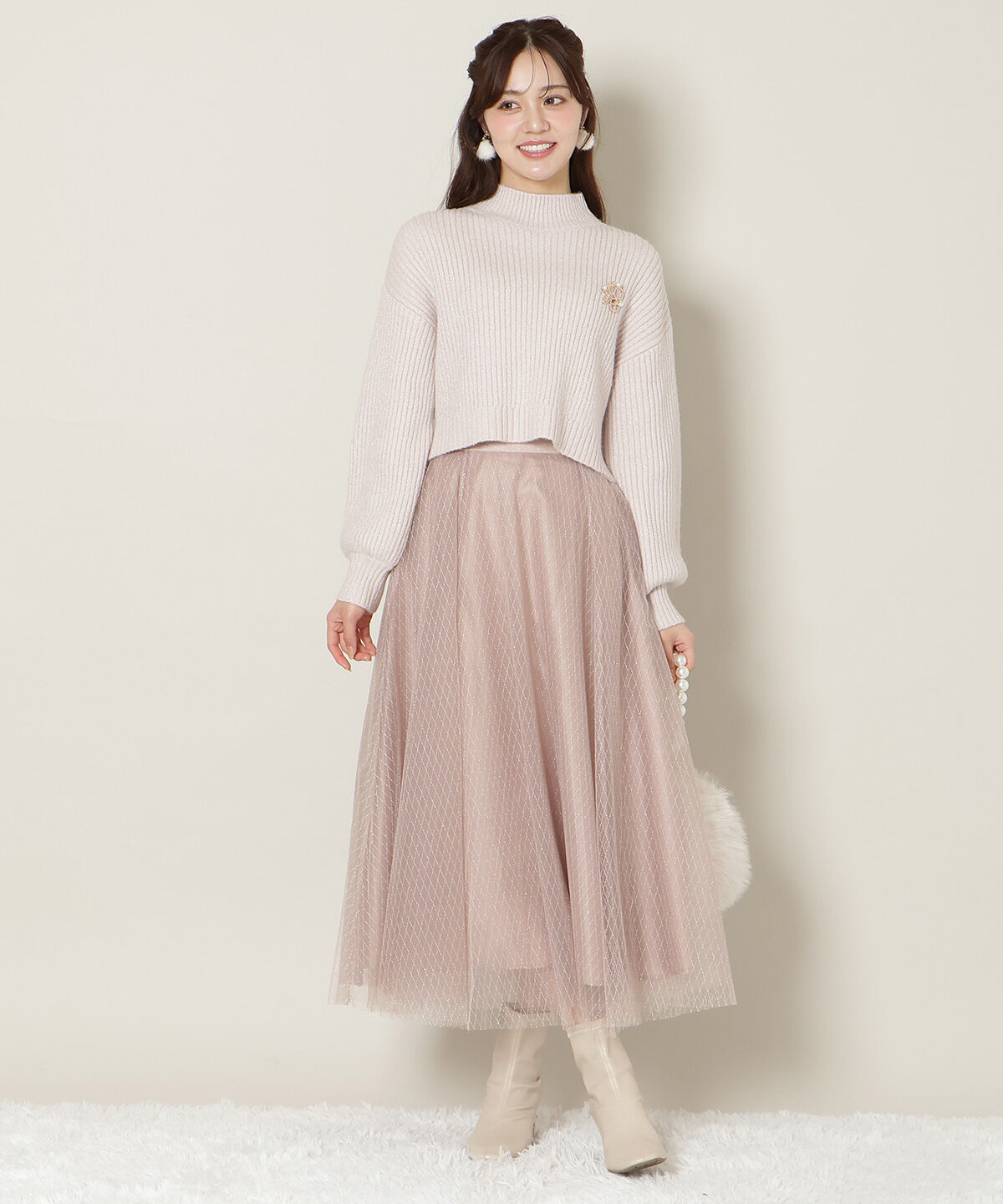 WILLSELECTION「ブローチ付きクロップドラメニット」|ニット・セーター|