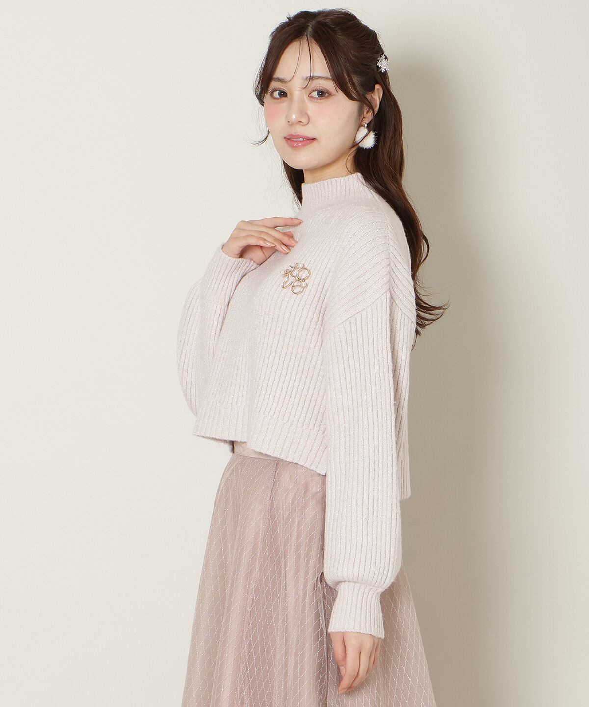 WILLSELECTION「ブローチ付きクロップドラメニット」|ニット・セーター|