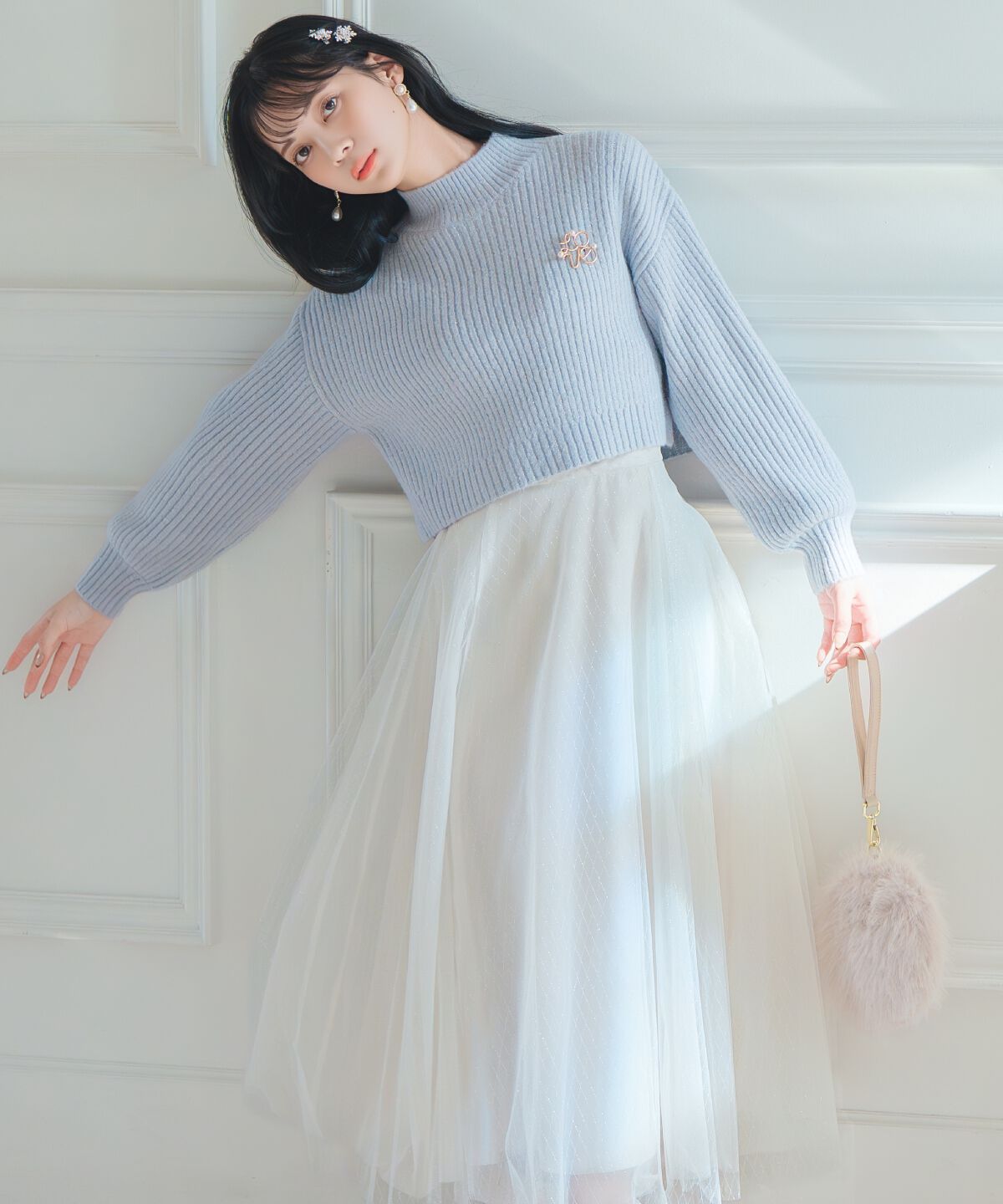 WILLSELECTION「ブローチ付きクロップドラメニット」|ニット・セーター|