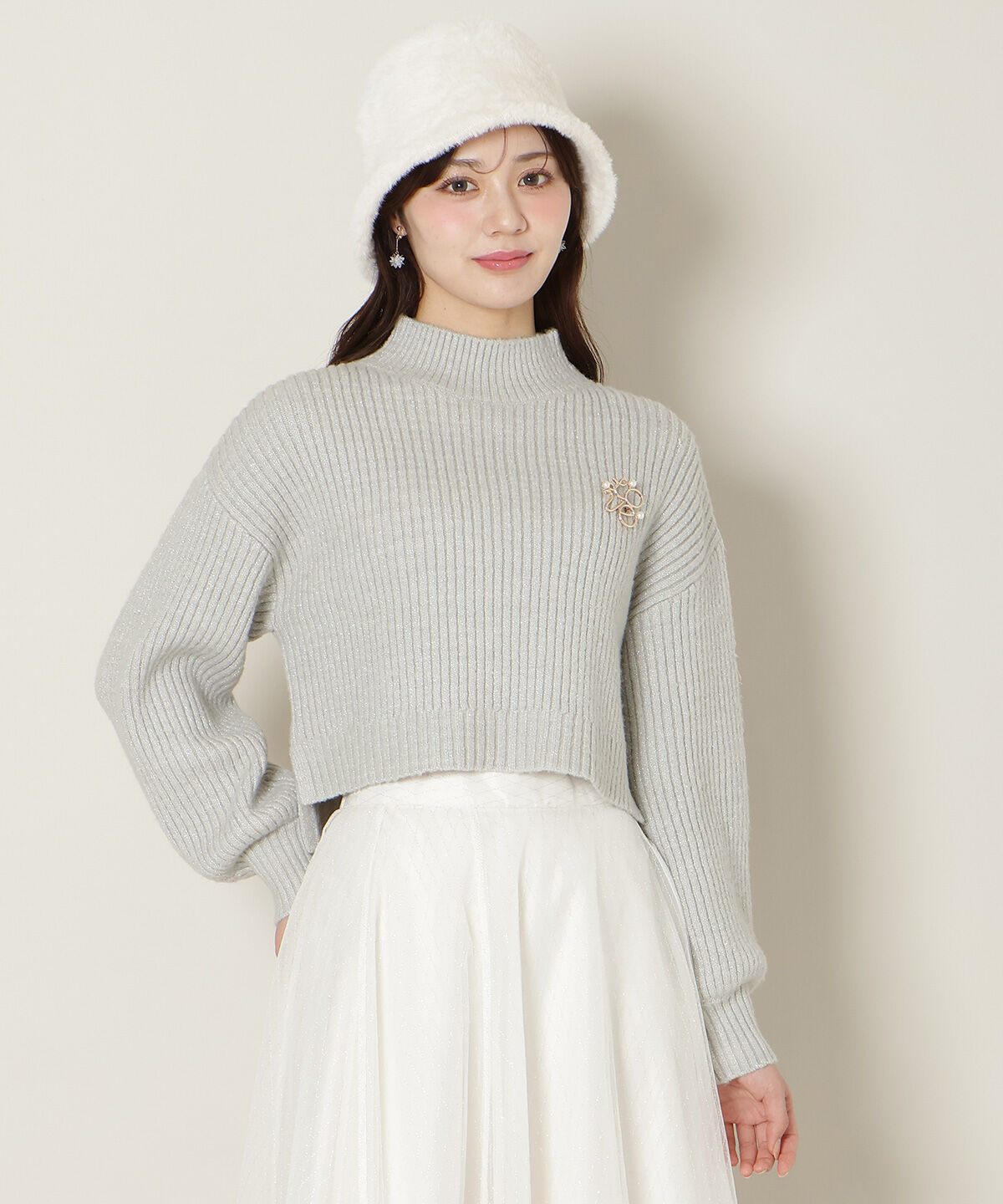 WILLSELECTION「ブローチ付きクロップドラメニット」|ニット・セーター|