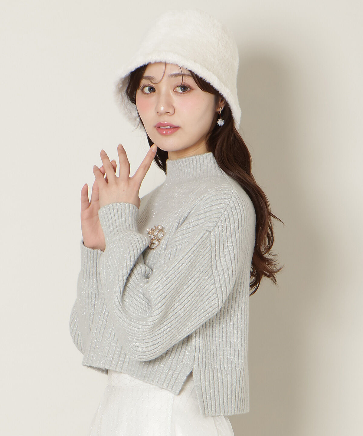 WILLSELECTION「ブローチ付きクロップドラメニット」|ニット・セーター|