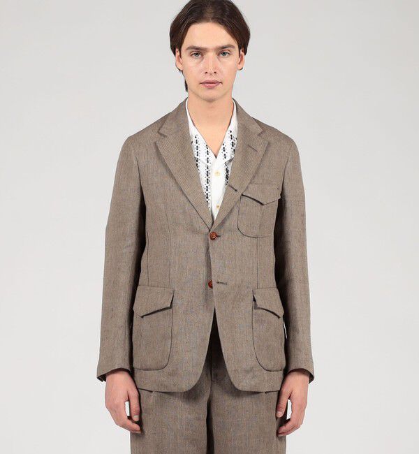 TOMORROWLAND MENS「リネン ヘリンボーン サファリジャケット」|テーラードジャケット|
