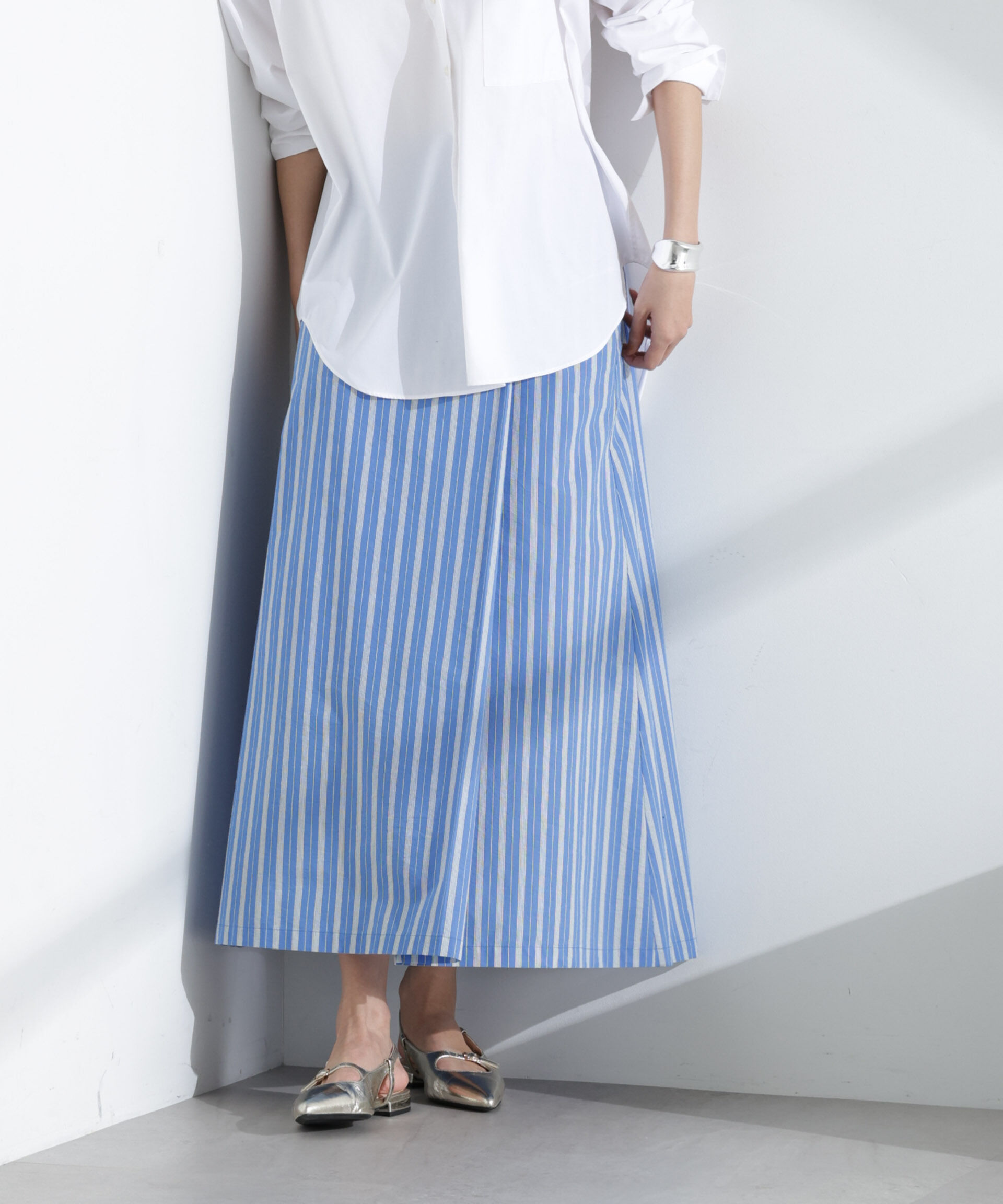 nano･universe「マルチボタンストライプスカート(セットアップ可)」|スカート|ブルー