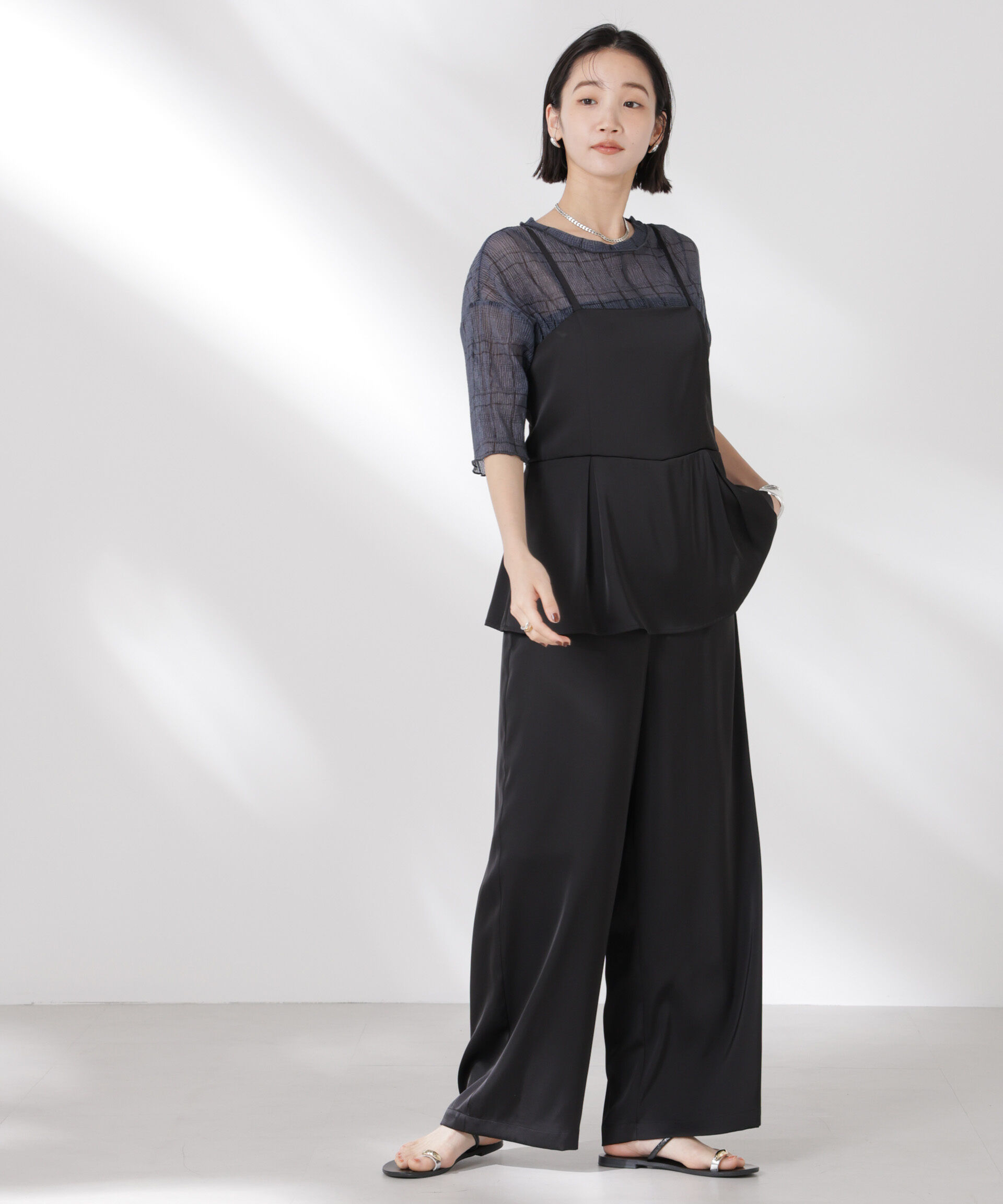 nano･universe「ペムラムディティールサテンキャミソールオールインワン」|ワンピース|