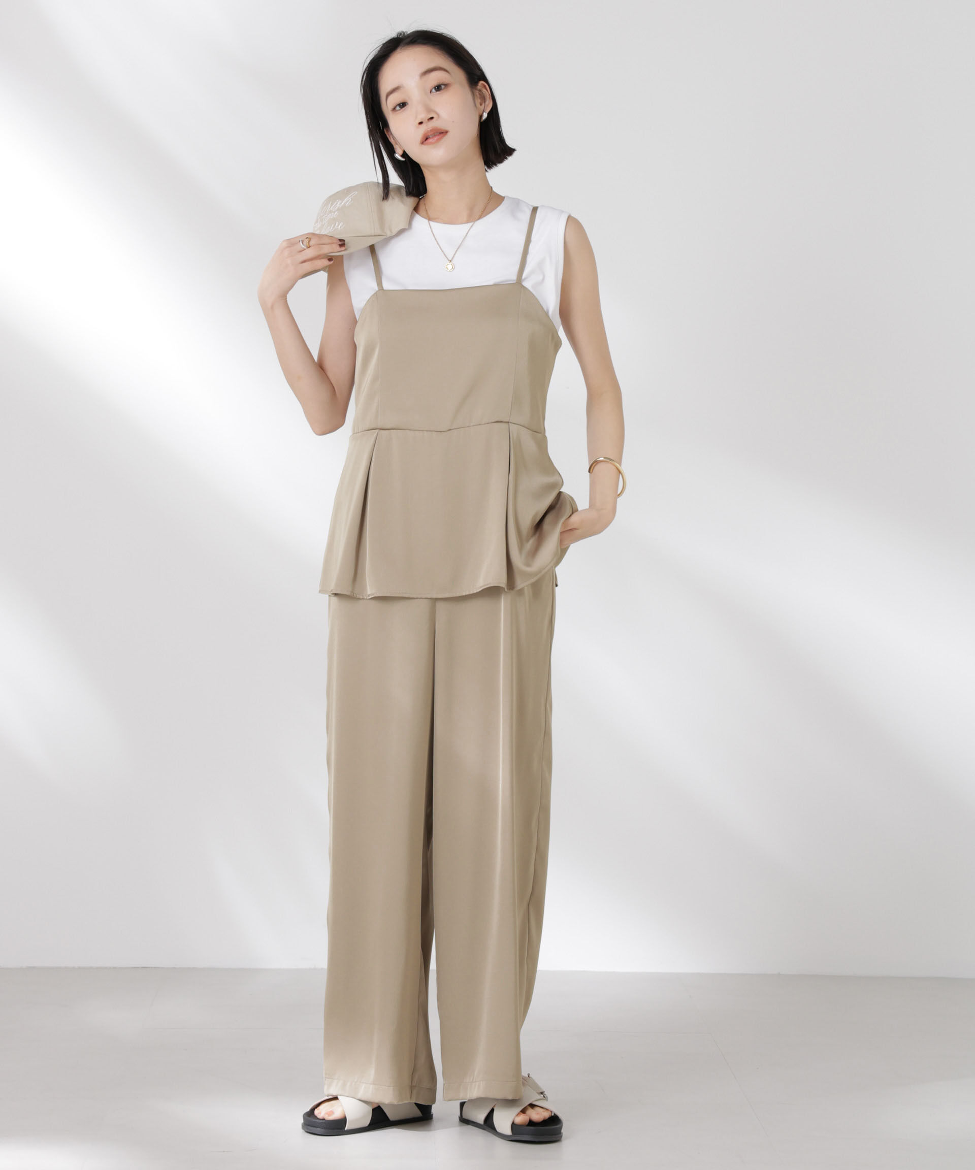 nano･universe「ペムラムディティールサテンキャミソールオールインワン」|ワンピース|