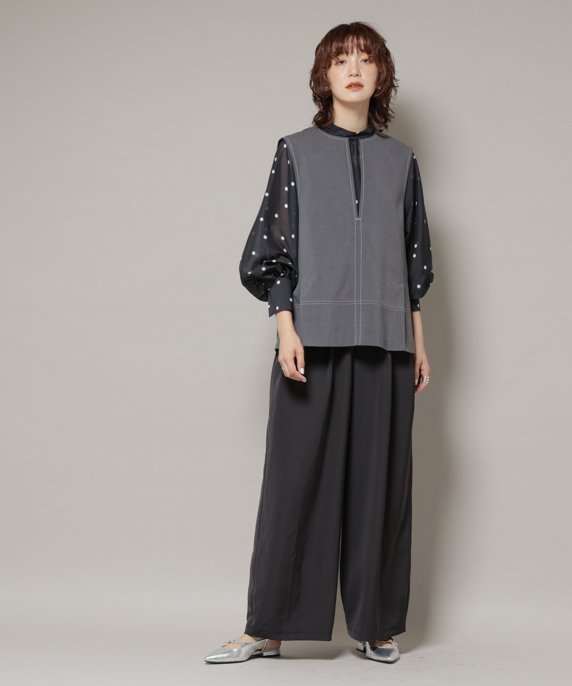 nano･universe「ランダムドットボータイ付きブラウス」|シャツ・ブラウス|