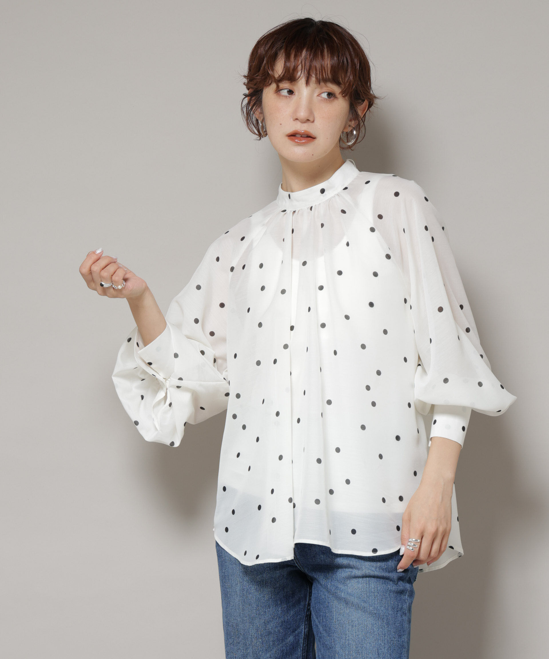 nano･universe「ランダムドットボータイ付きブラウス」|シャツ・ブラウス|