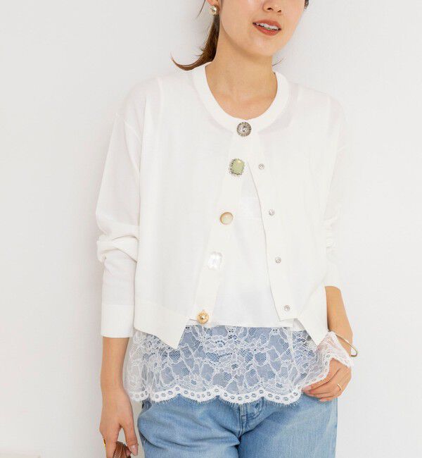 NOLLEY'S「《手洗い可能》ランダムビジューカーディガン」|カーディガン|オフホワイト