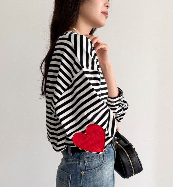 fredy emue「ボーダーハートパッチプルオーバー」|Tシャツ・カットソー|