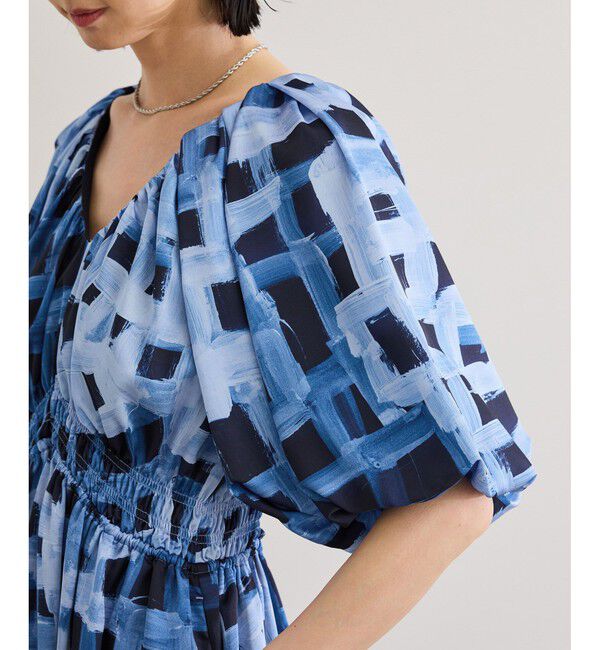 ROPE「スクエア ジオメトリックプリントワンピース/洗える」|ドレス|