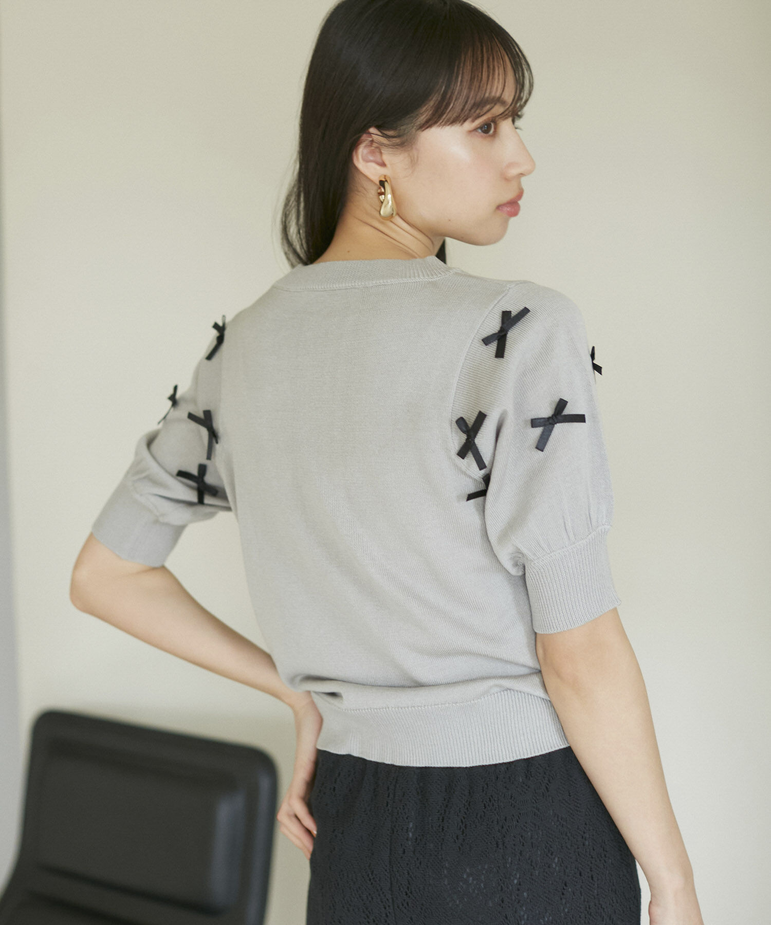 VIS「リボンハーフスリーブサマーニット」|ニット・セーター|