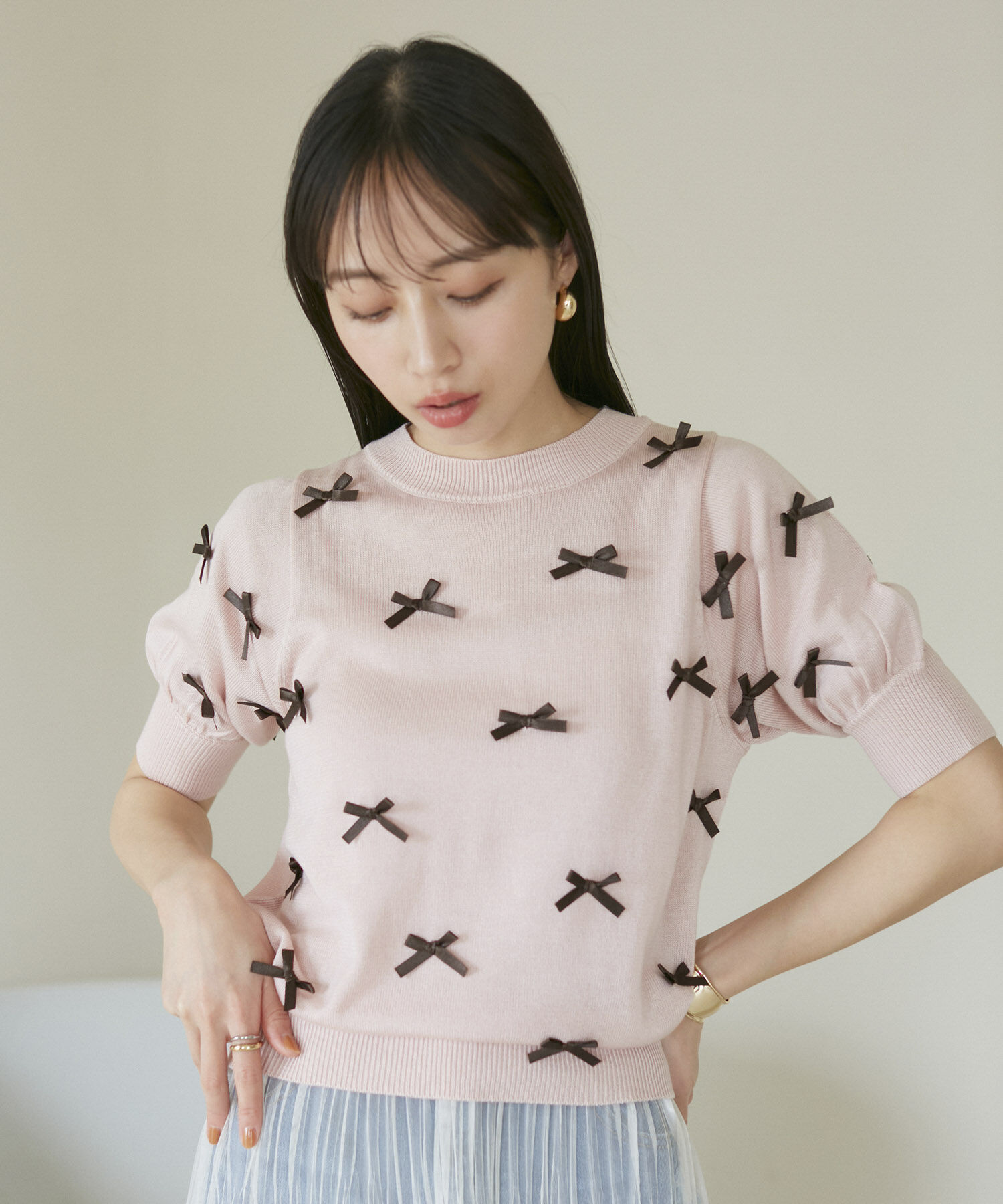 VIS「リボンハーフスリーブサマーニット」|ニット・セーター|