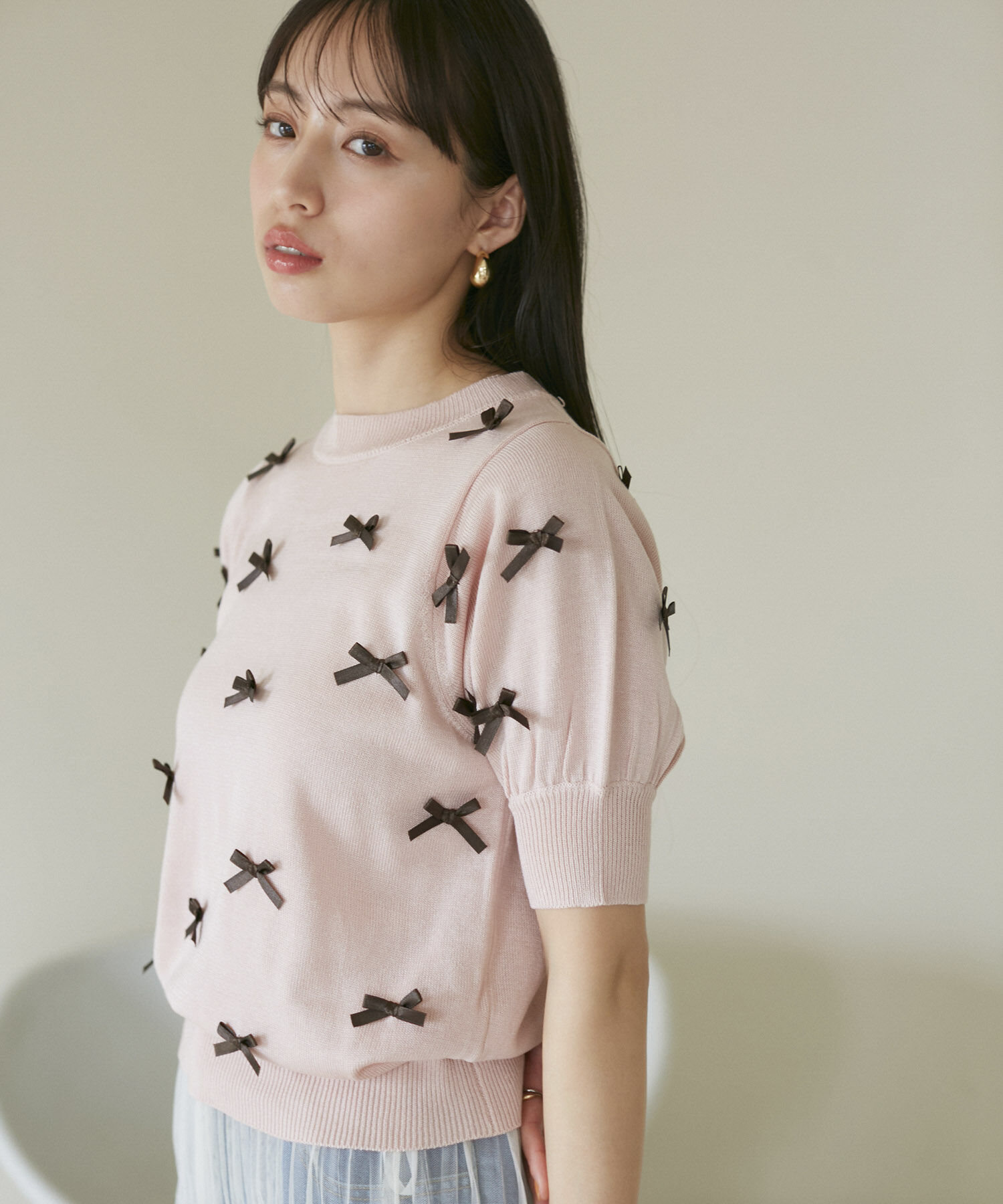 VIS「リボンハーフスリーブサマーニット」|ニット・セーター|