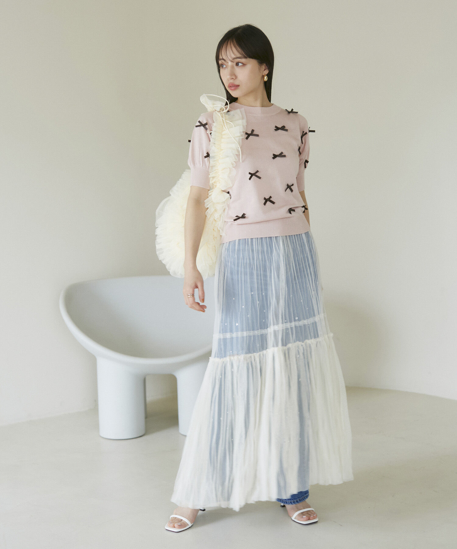 VIS「リボンハーフスリーブサマーニット」|ニット・セーター|