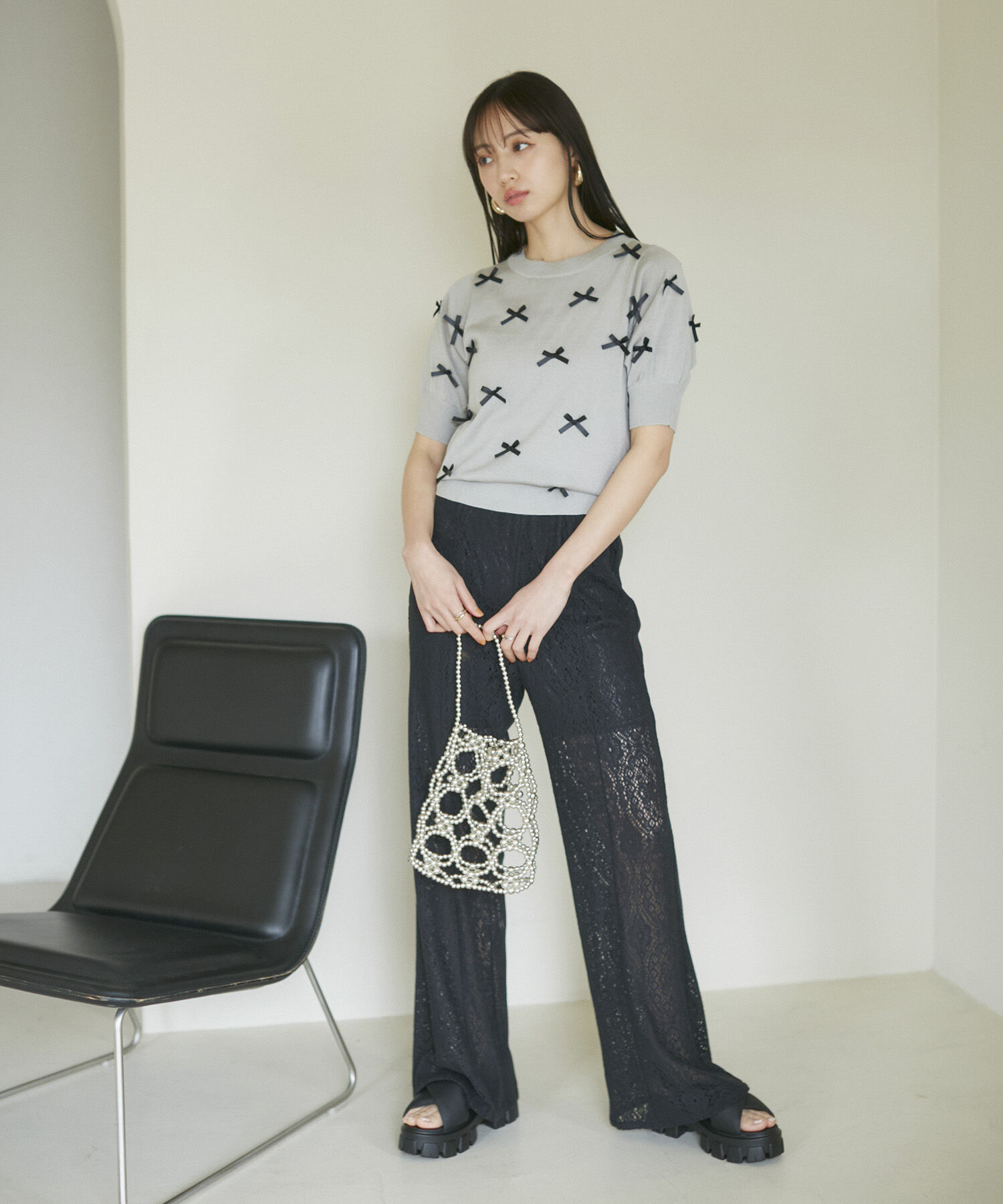 VIS「リボンハーフスリーブサマーニット」|ニット・セーター|