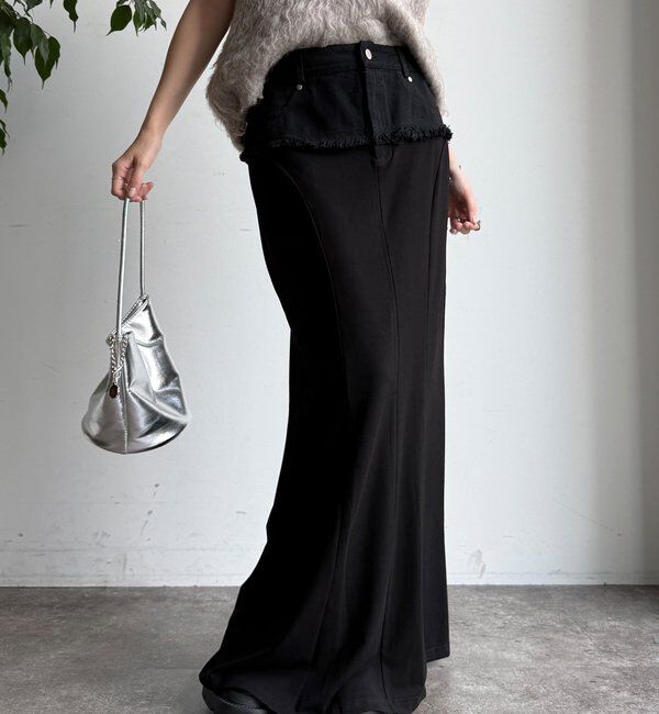  「【WEB限定】 ウエストデニム切替マーメイドスカート」|スカート|ブラック