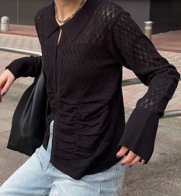  「レースシャーリングホックカーディガン」|カーディガン|