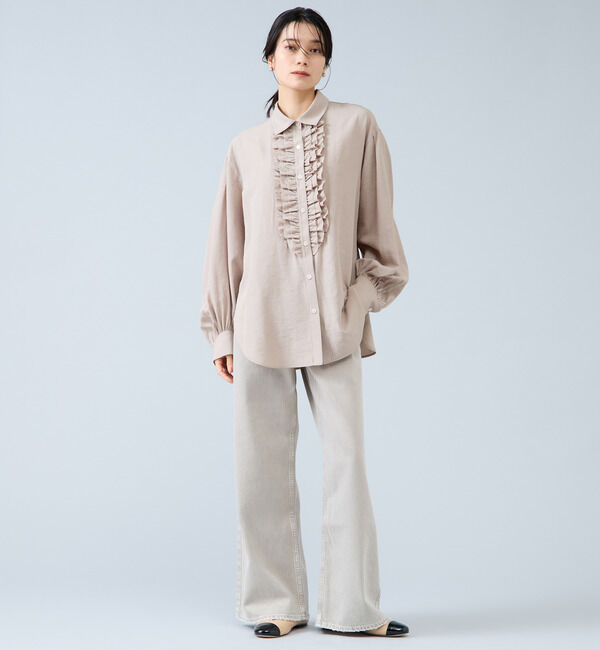 Liesse「シャンブレーフリルシャツブラウス」|シャツ・ブラウス|