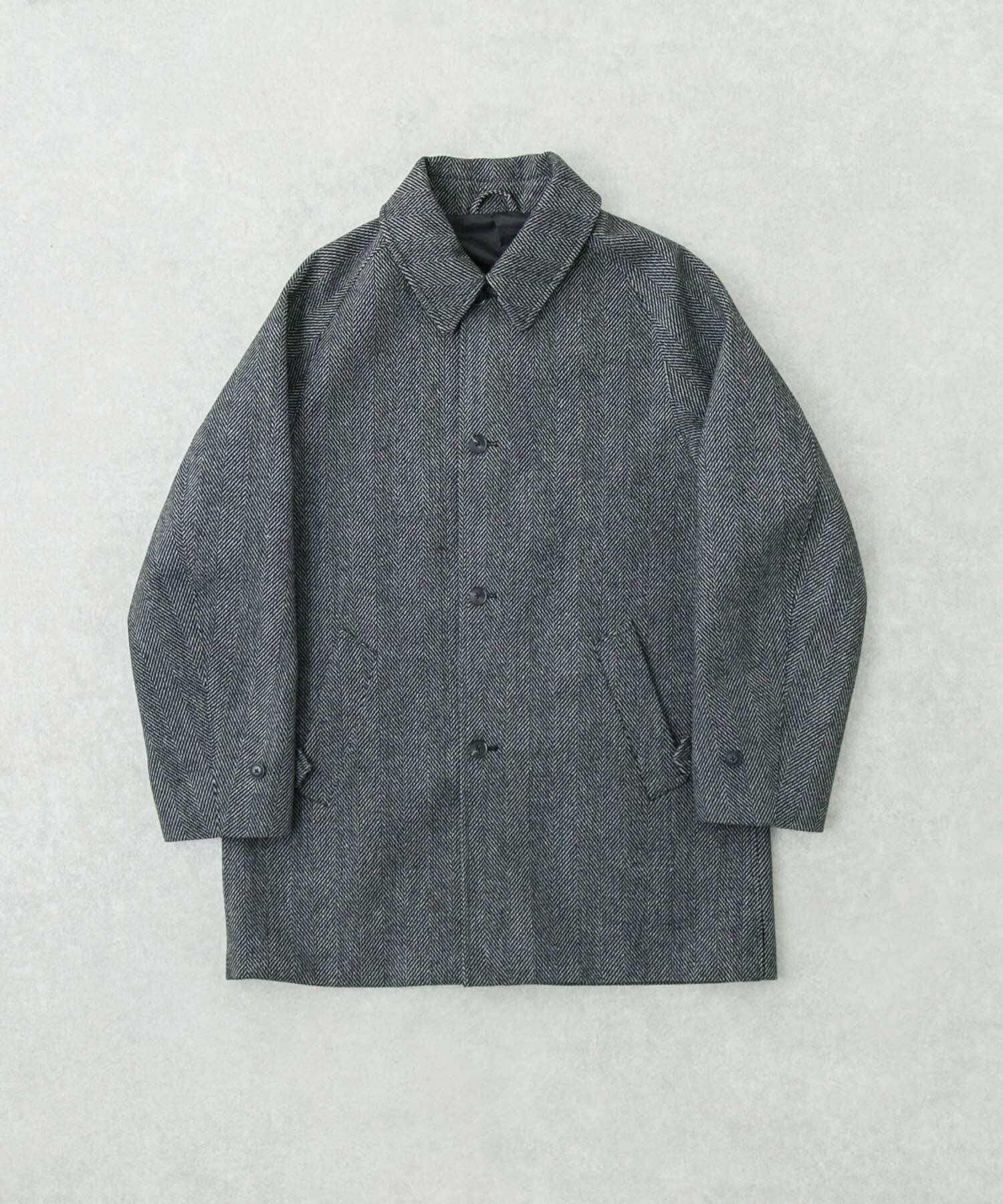 URBAN RESEARCH「WINDPROOF TWEED HALF COAT」|ノーカラーコート|チャコールグレー