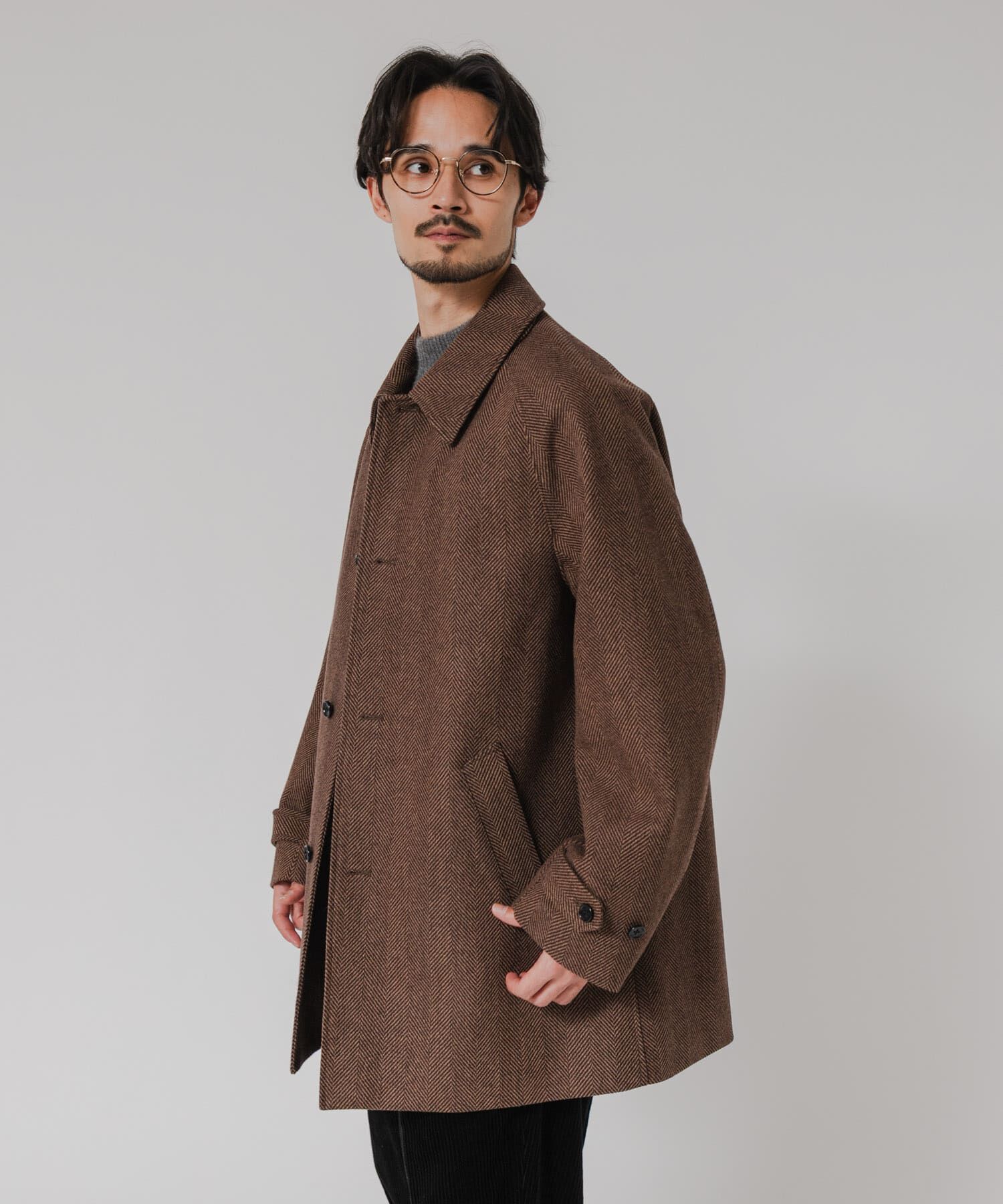 URBAN RESEARCH「WINDPROOF TWEED HALF COAT」|ノーカラーコート|