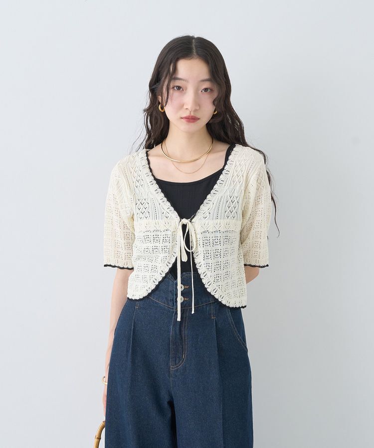 earth music&ecology「ミニスカラップ透かし編みニットカーディガン」|カーディガン|