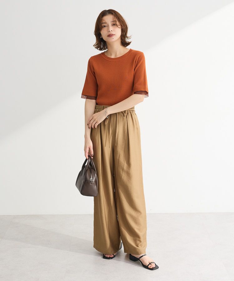 Green Parks「袖レイヤー5分袖ニットプルオーバー」|ニット・セーター|