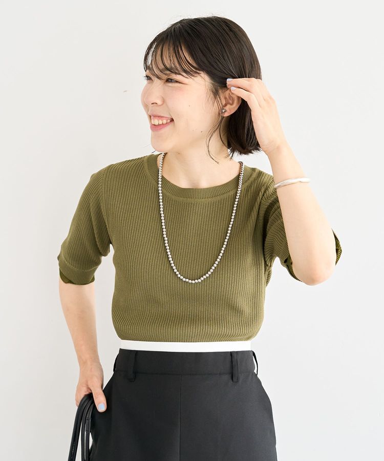 Green Parks「袖レイヤー5分袖ニットプルオーバー」|ニット・セーター|Green