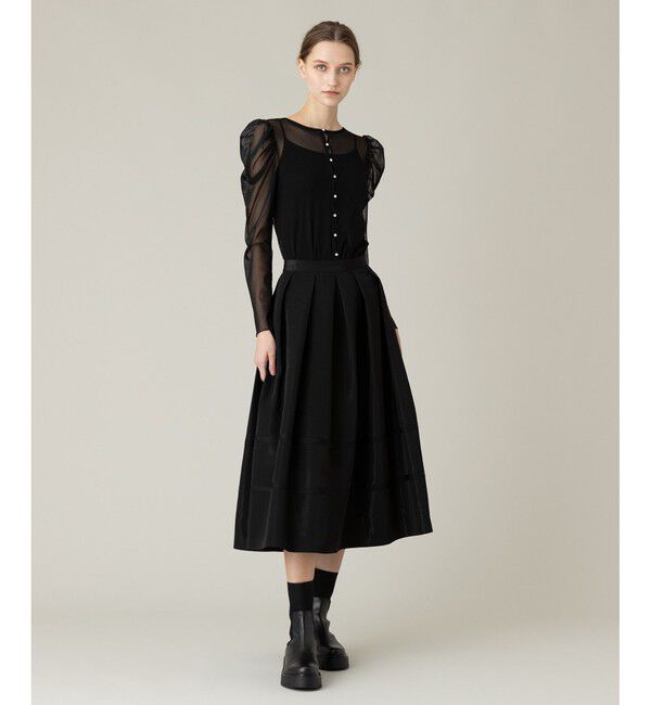 LOULOU WILLOUGHBY「【LOULOU WILLOUGHBY】リボントリミングタックスカート」|フレア|