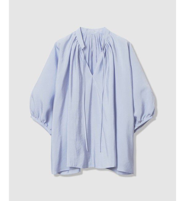 allureville「ギャザーボリュームスタンドブラウス」|シャツ・ブラウス|サックス