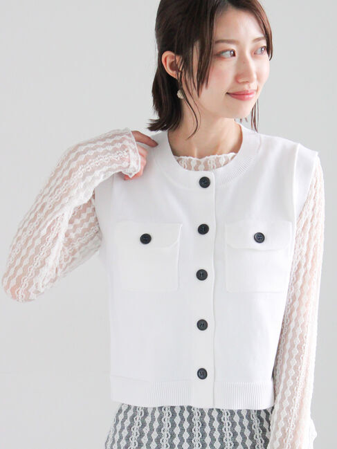 Te chichi「ポケット付きニットベスト」|ニット・セーター|オフホワイト