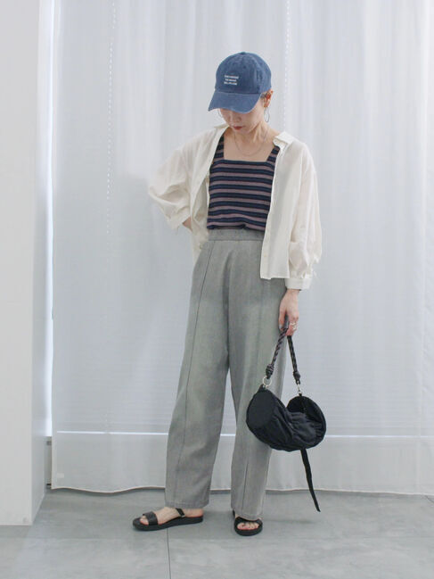 Samansa Mos2 blue「ショート丈シャーリングブラウス」|シャツ・ブラウス|