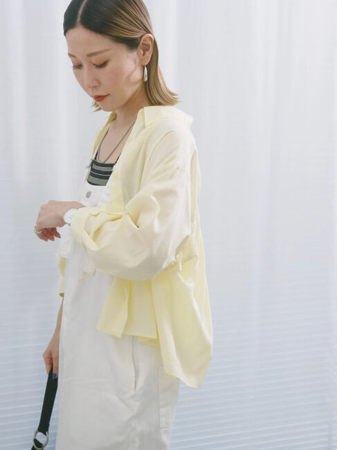 Samansa Mos2 blue「ショート丈シャーリングブラウス」|シャツ・ブラウス|